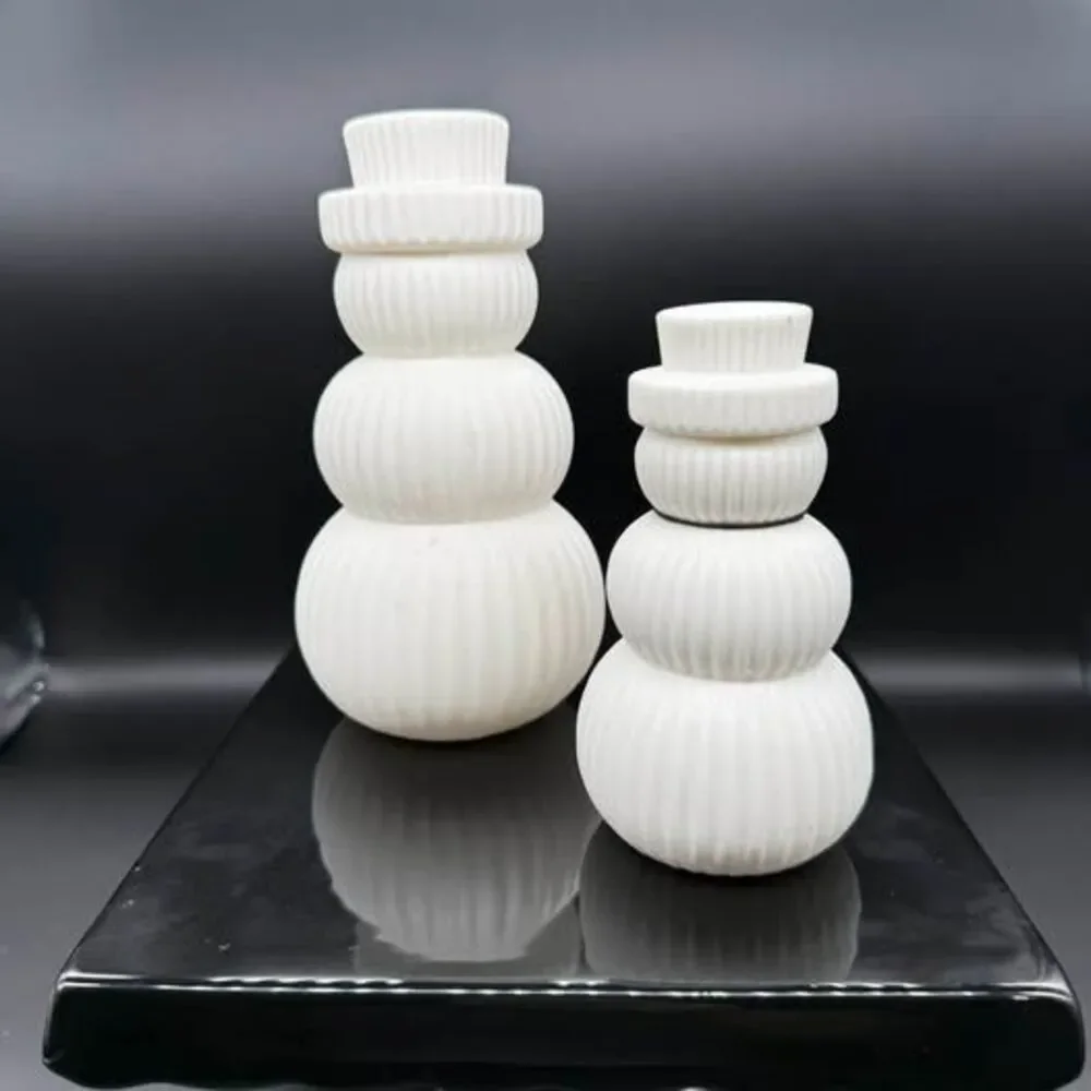 Pair of Stoneware Snowman LED Figures